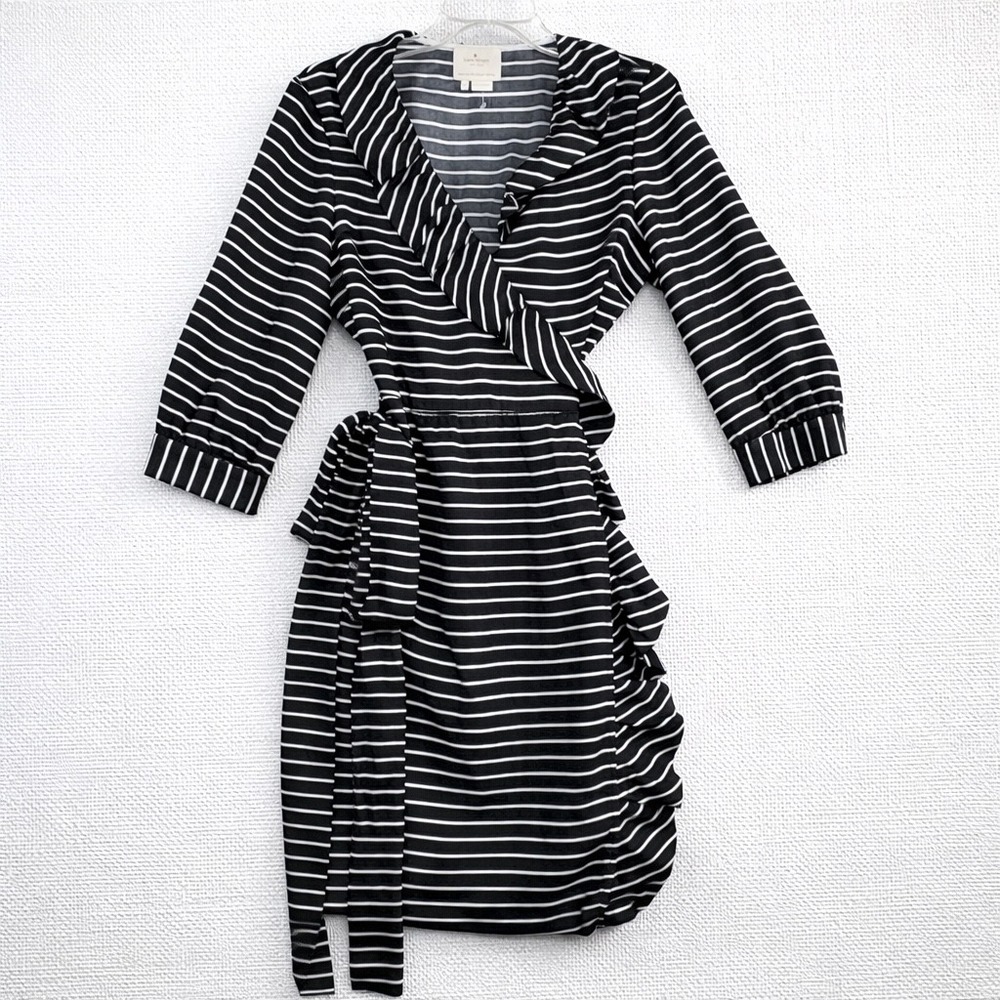 Striped Black & White Wrap Dress - Classic Women's Style